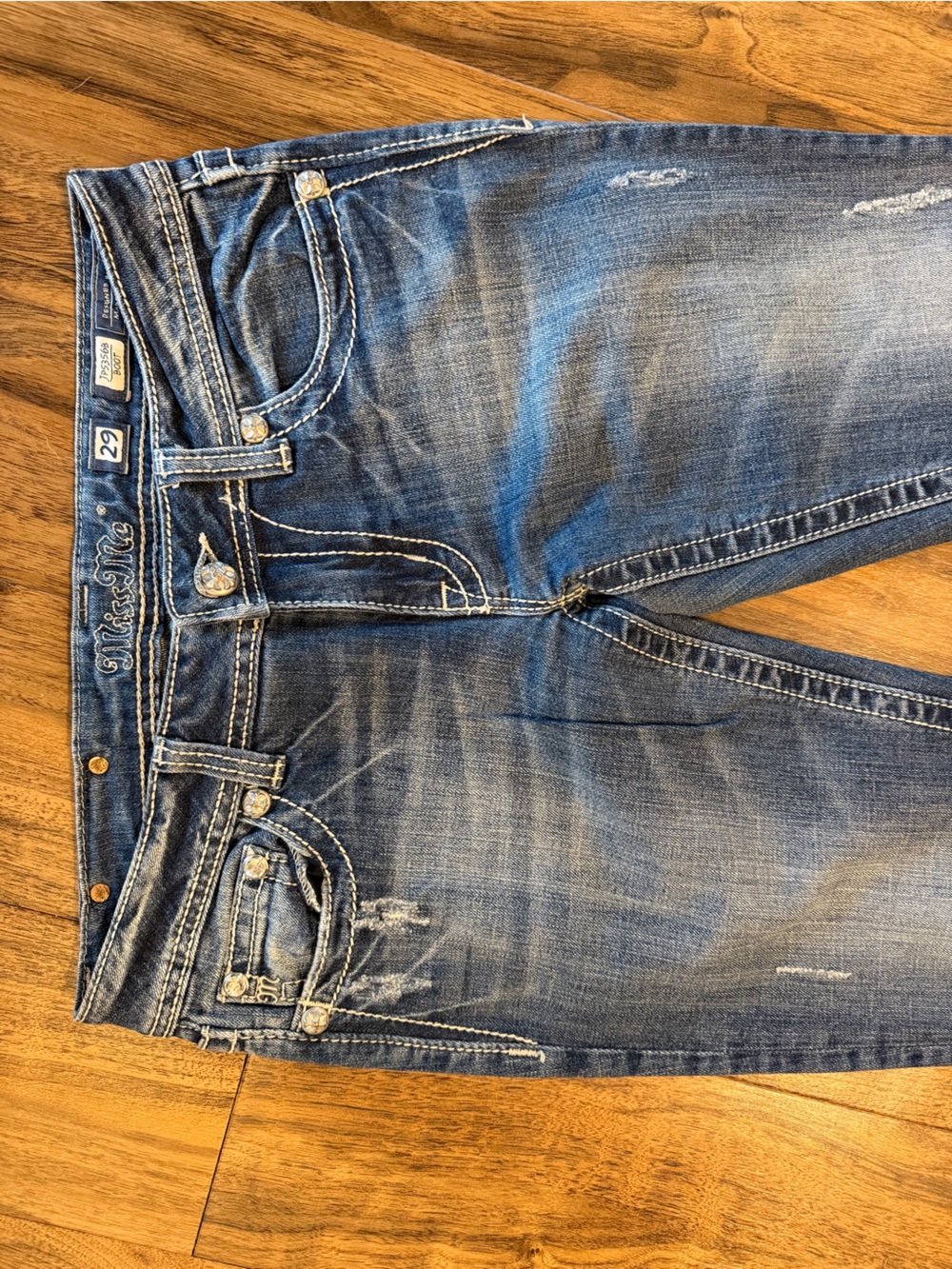 Miss Me Denim Bootcut Jeans with Embroidered Peace Sign Pocket - Picture 4 of 6